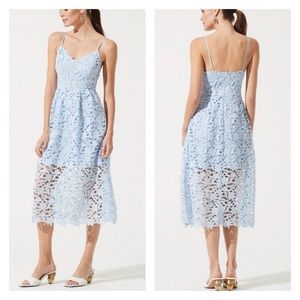 Astr Light Blue Lace Midi Dress